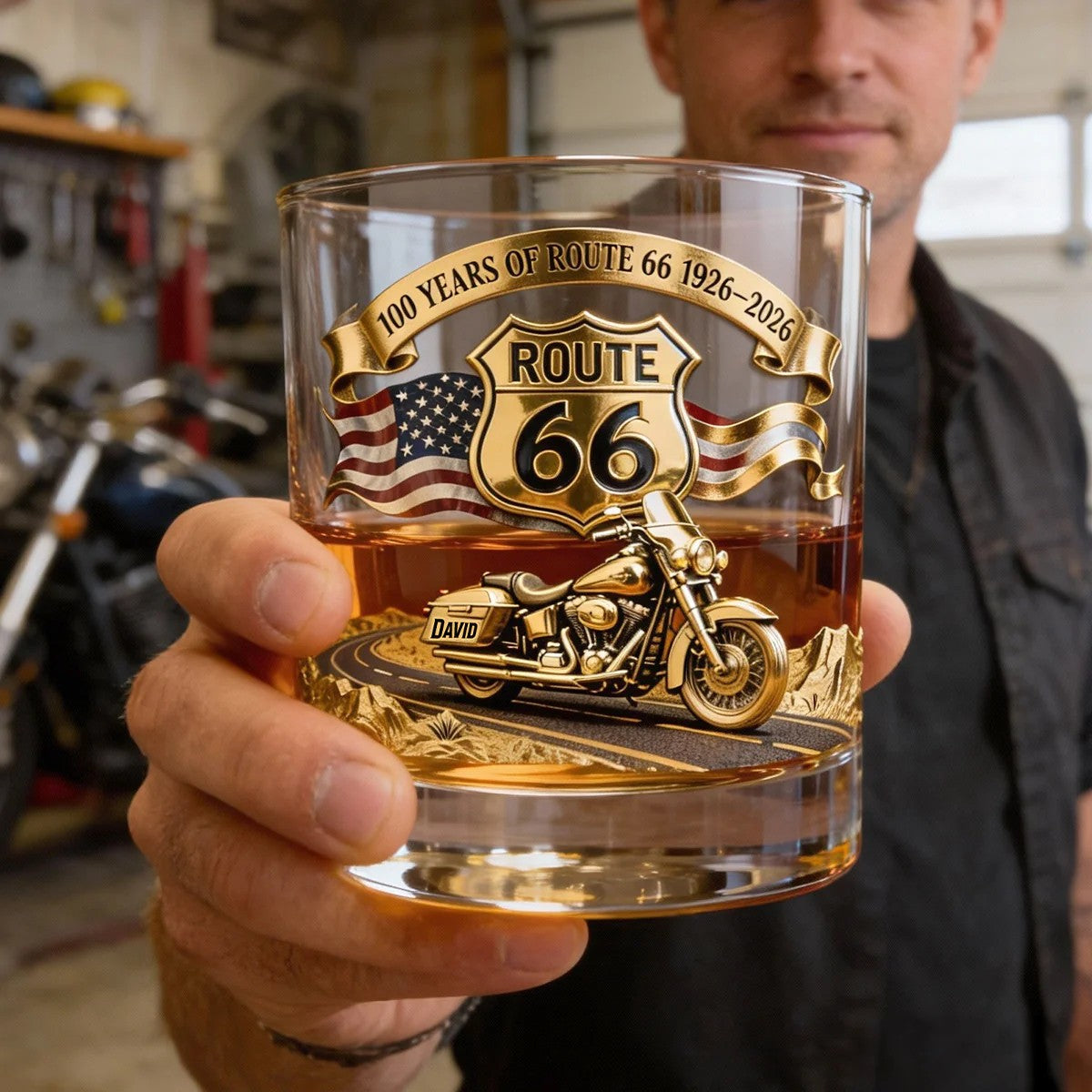 "Route 66 Centennial" Personalized Whisky Glass - Gifts For Bikers