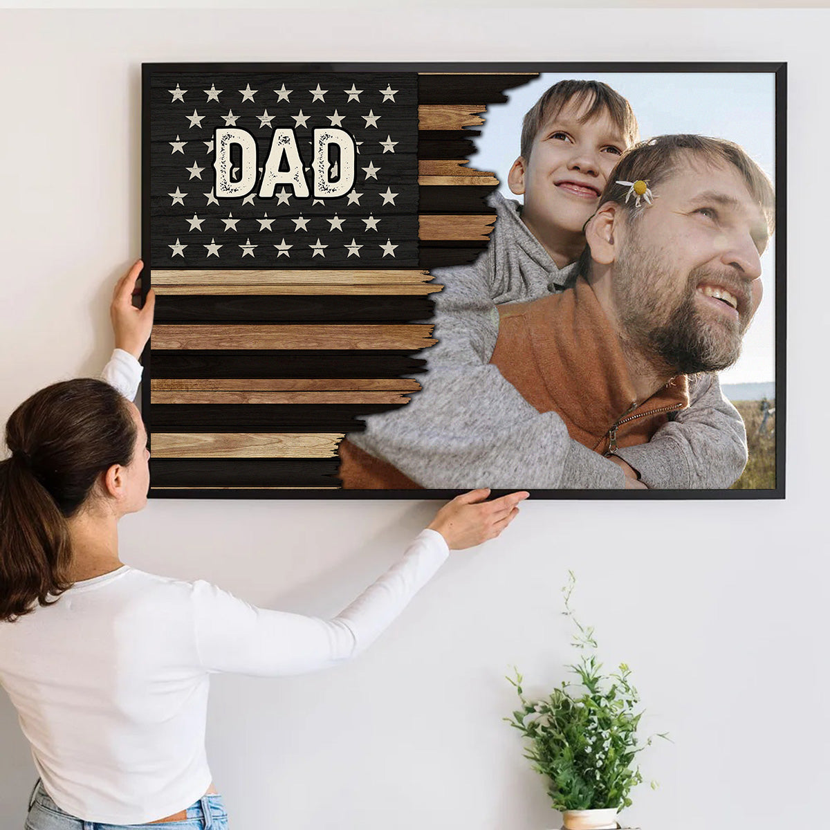 Custom Photo American Flag Canvas for Dad with personalized design details for meaningful gifting image 7
