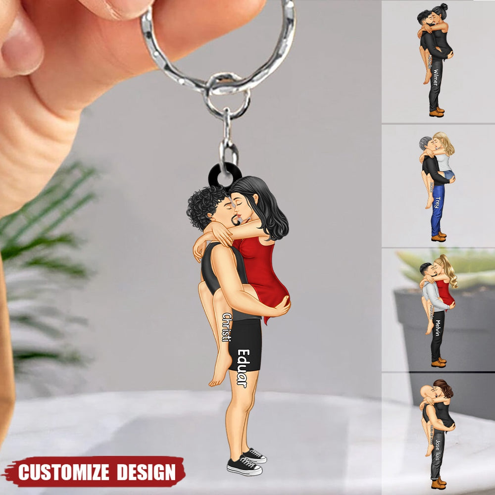 Personalized Kissing Couple Keychain - Romantic Custom Gift for Lovers