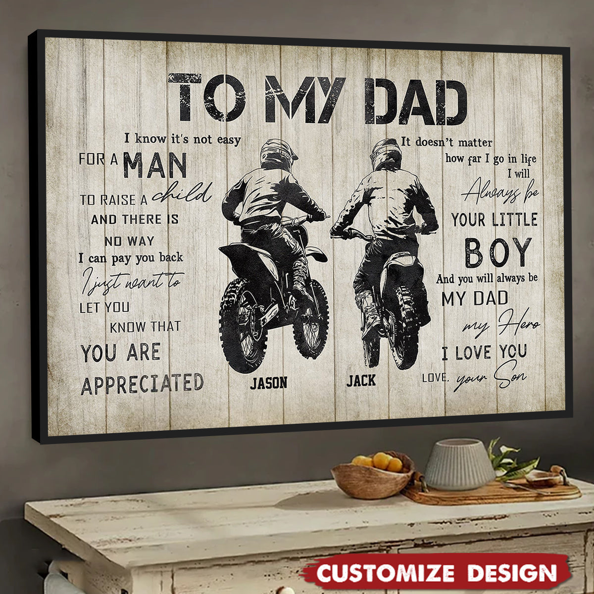 Personalized Motocross Dad Son Poster / Canvas - Custom Birthday & Father’s Day Gift