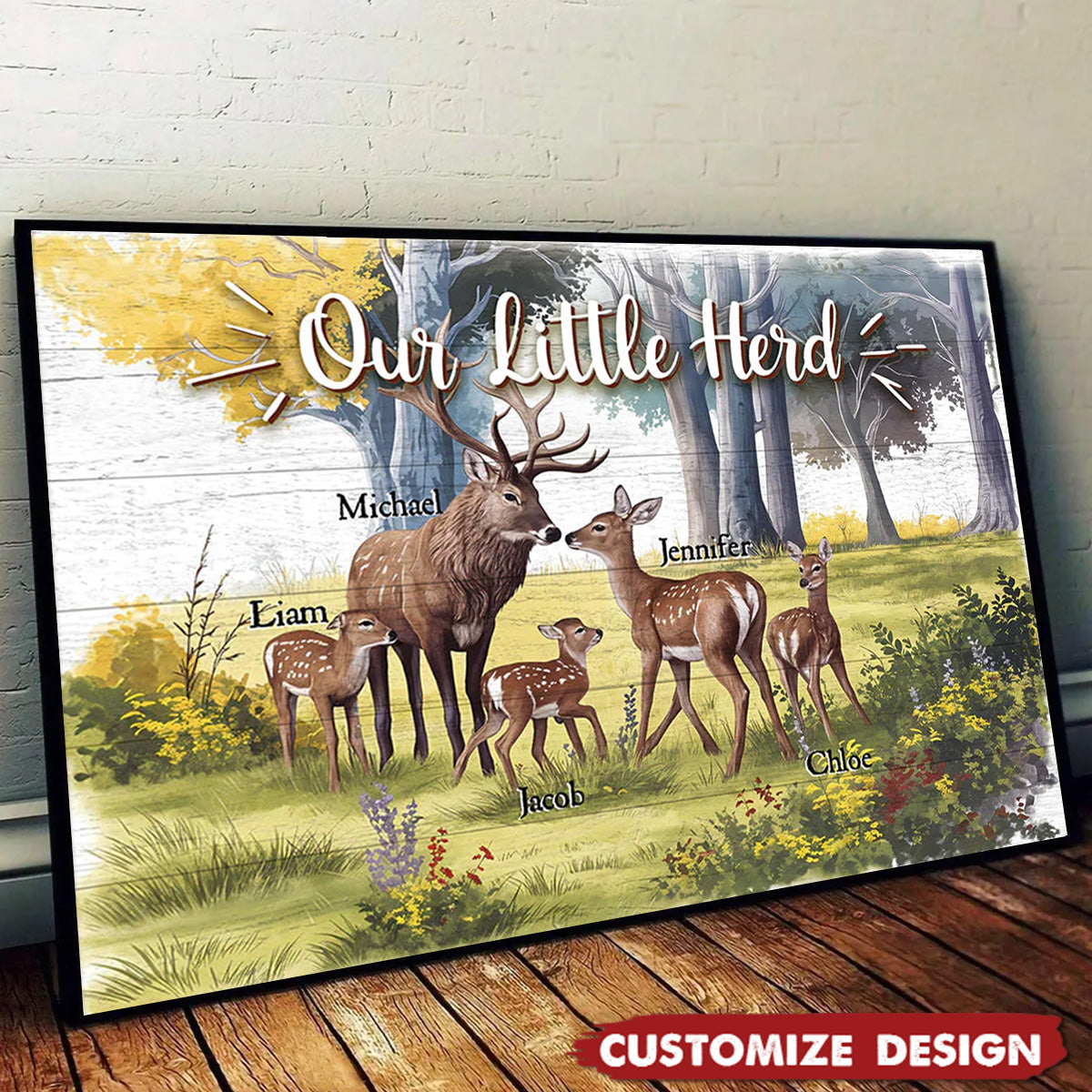 Deer Love Herd Our Little Herd - Personalized Family Poster / Canvas
