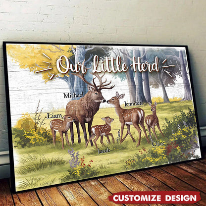 Deer Love Herd Our Little Herd - Personalized Family Poster / Canvas