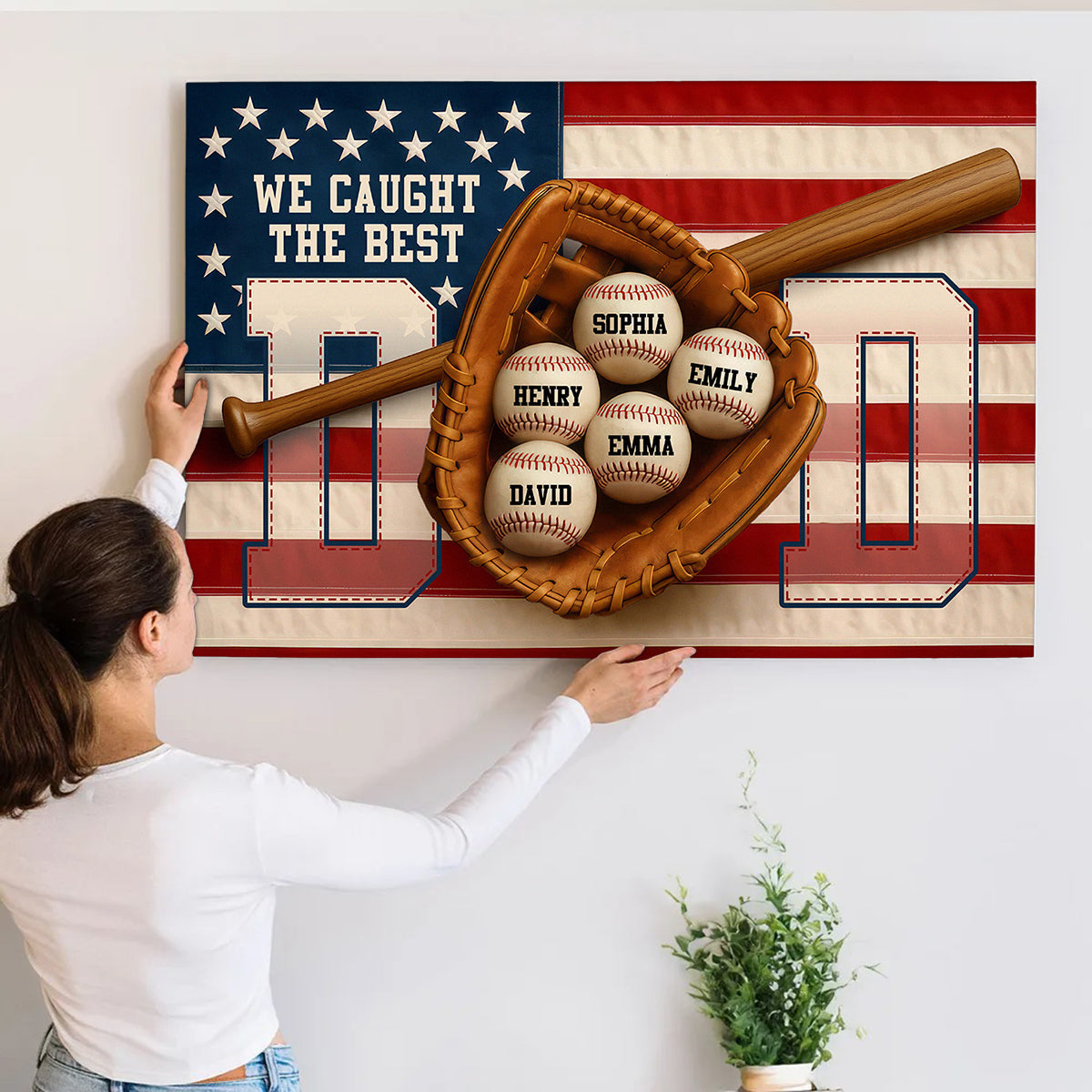 Custom We Caught the Best Dad baseball canvas print with personalized names on baseballs for Father's Day gift image 6