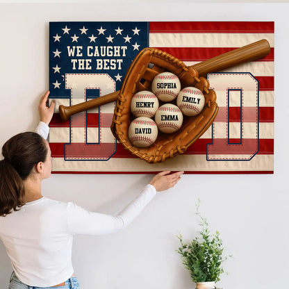 Custom We Caught the Best Dad baseball canvas print with personalized names on baseballs for Father's Day gift image 6
