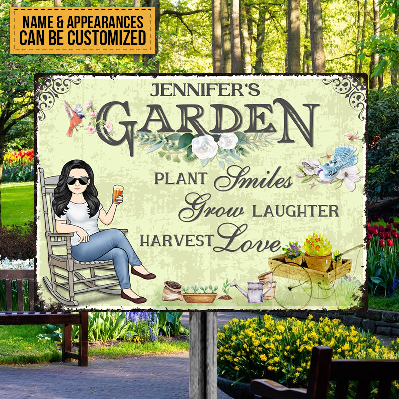 Plant Smiles Grow Laughter Harvest Love - Personalized Custom Classic Garden Metal Signs