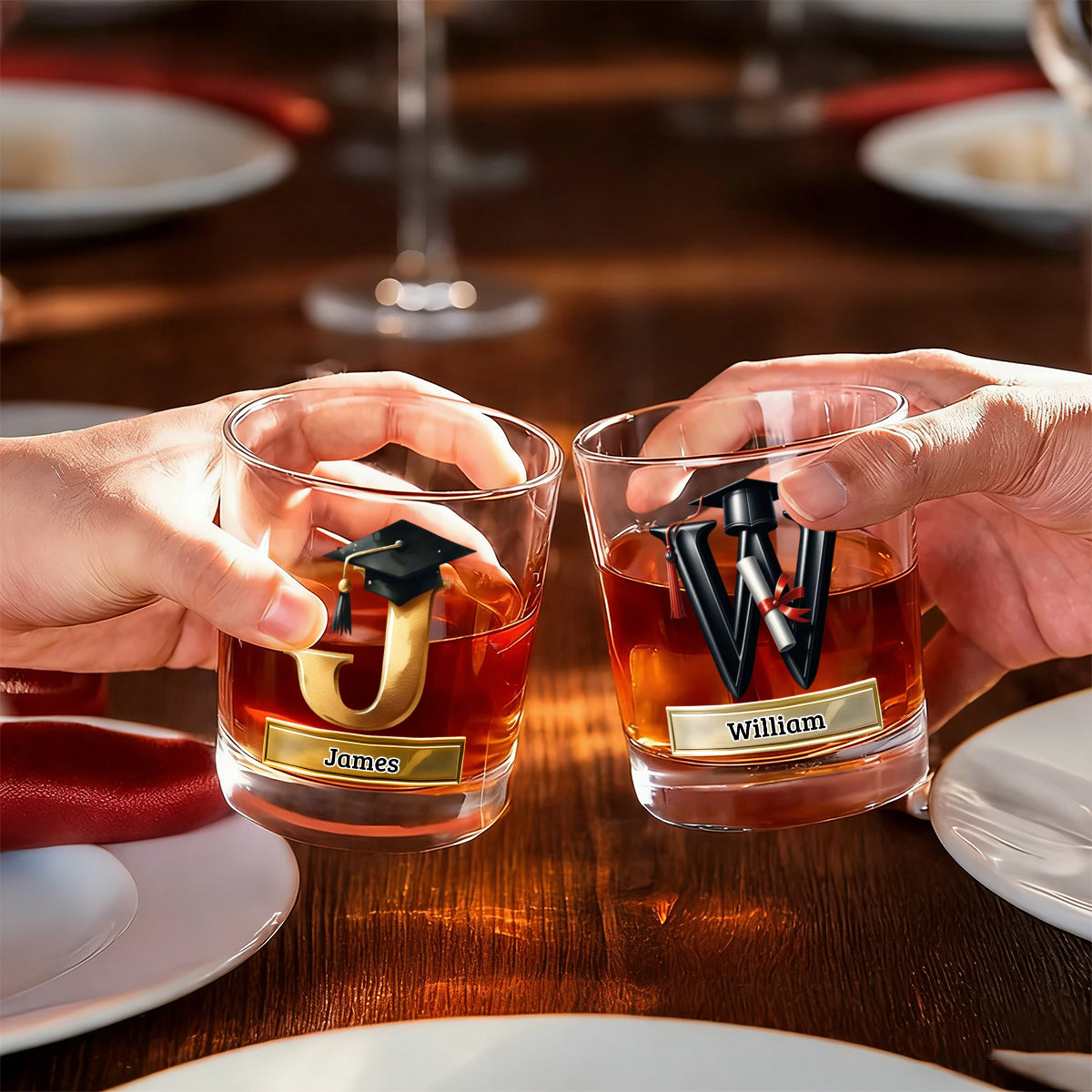 Personalized Graduation Cap Initial Whiskey Glass - Gift For Graduates & Whiskey Lovers