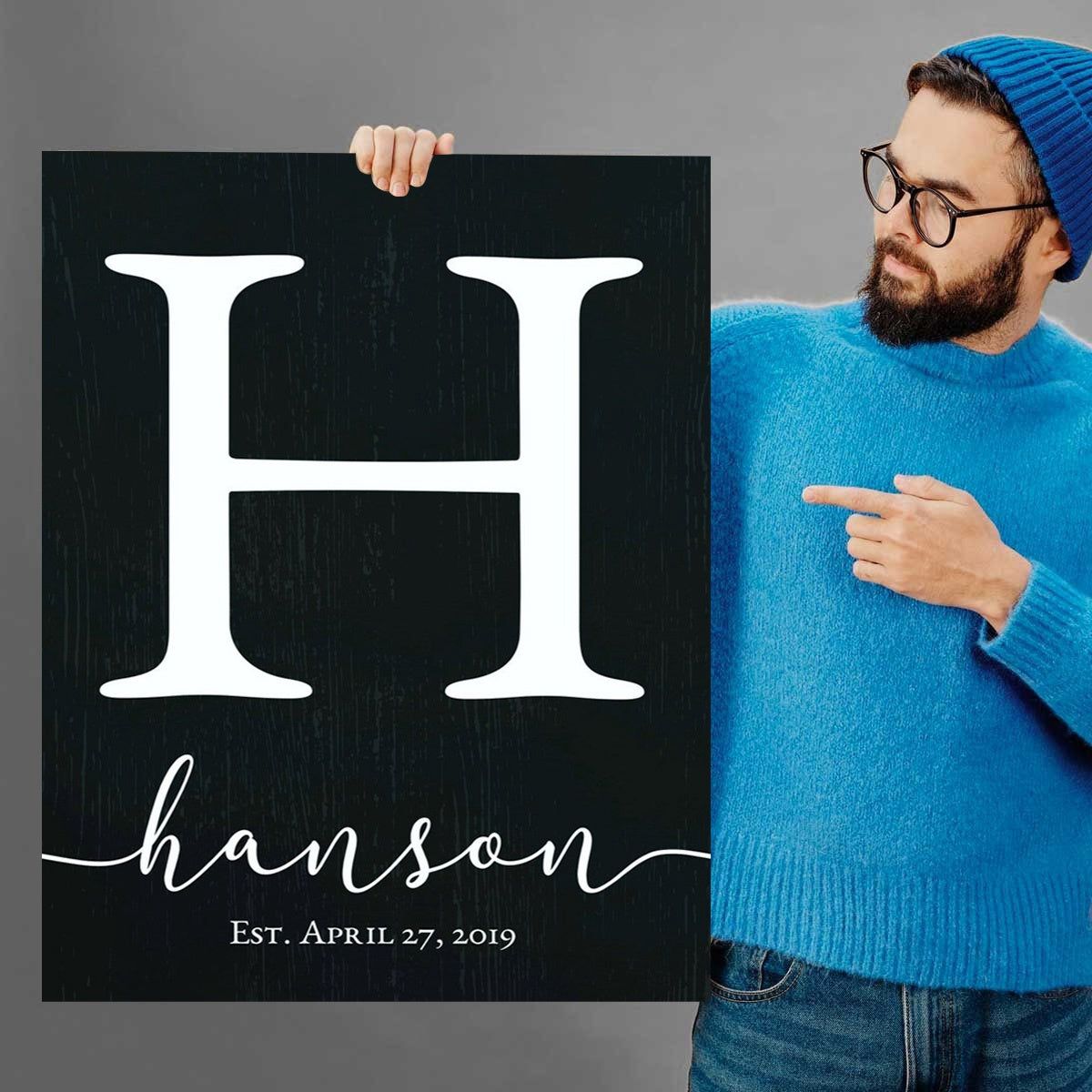 Monogram Family Name Sign - Personalized Custom Family Canvas / Poster