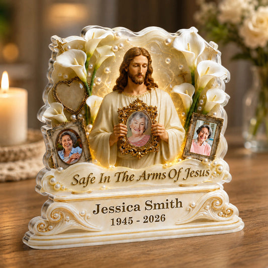 Personalized Jesus memorial plaque with custom photo print for sympathy loss of loved one gift