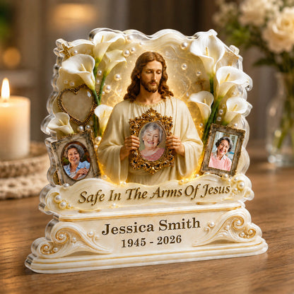 Personalized Jesus memorial plaque with custom photo print for sympathy loss of loved one gift