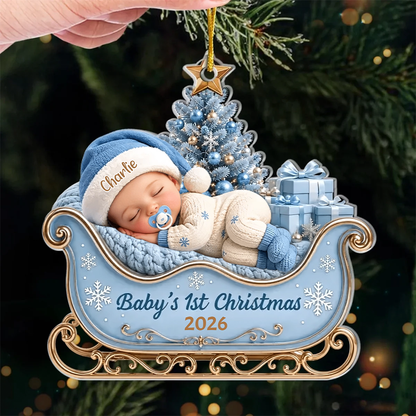 Baby's 1st Christmas Personalized Acrylic Sleigh Ornament - Custom Newborn Holiday Keepsake Gift