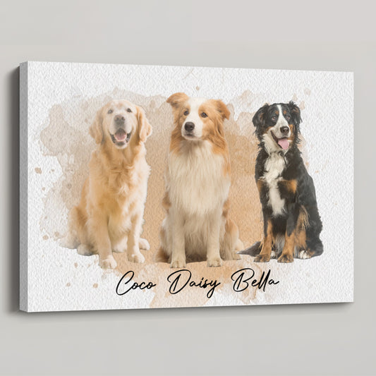 Custom Watercolor Pet Portrait from Your Photo | Personalized Horizontal Canvas / Poster