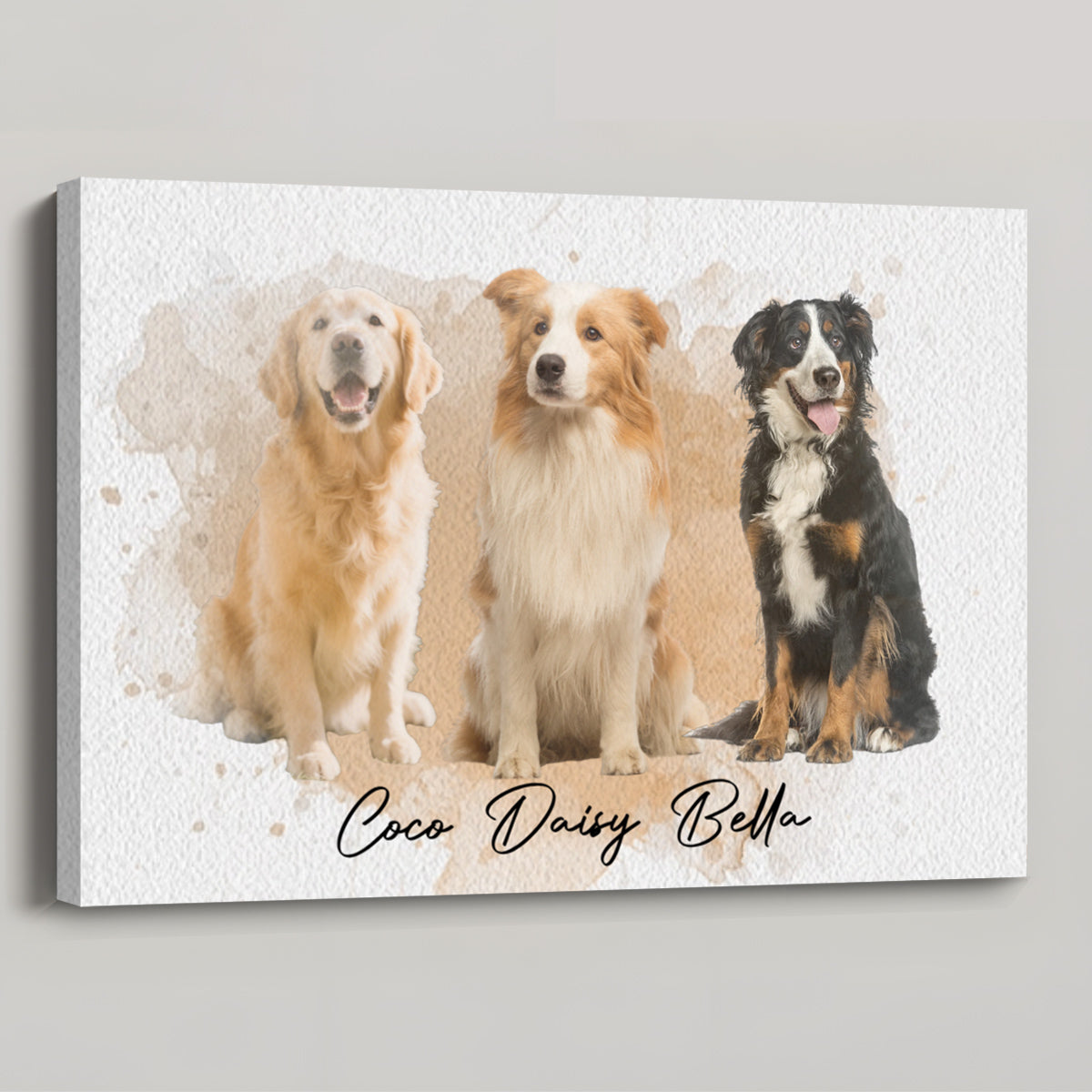 Custom Watercolor Pet Portrait from Your Photo | Personalized Horizontal Canvas / Poster