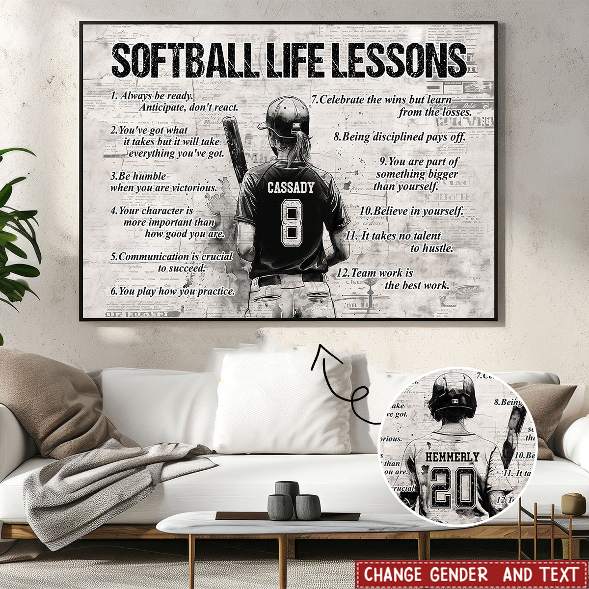 Personalized Softball Life Lessons Poster / Canvas - Custom Gift For Softball Lovers