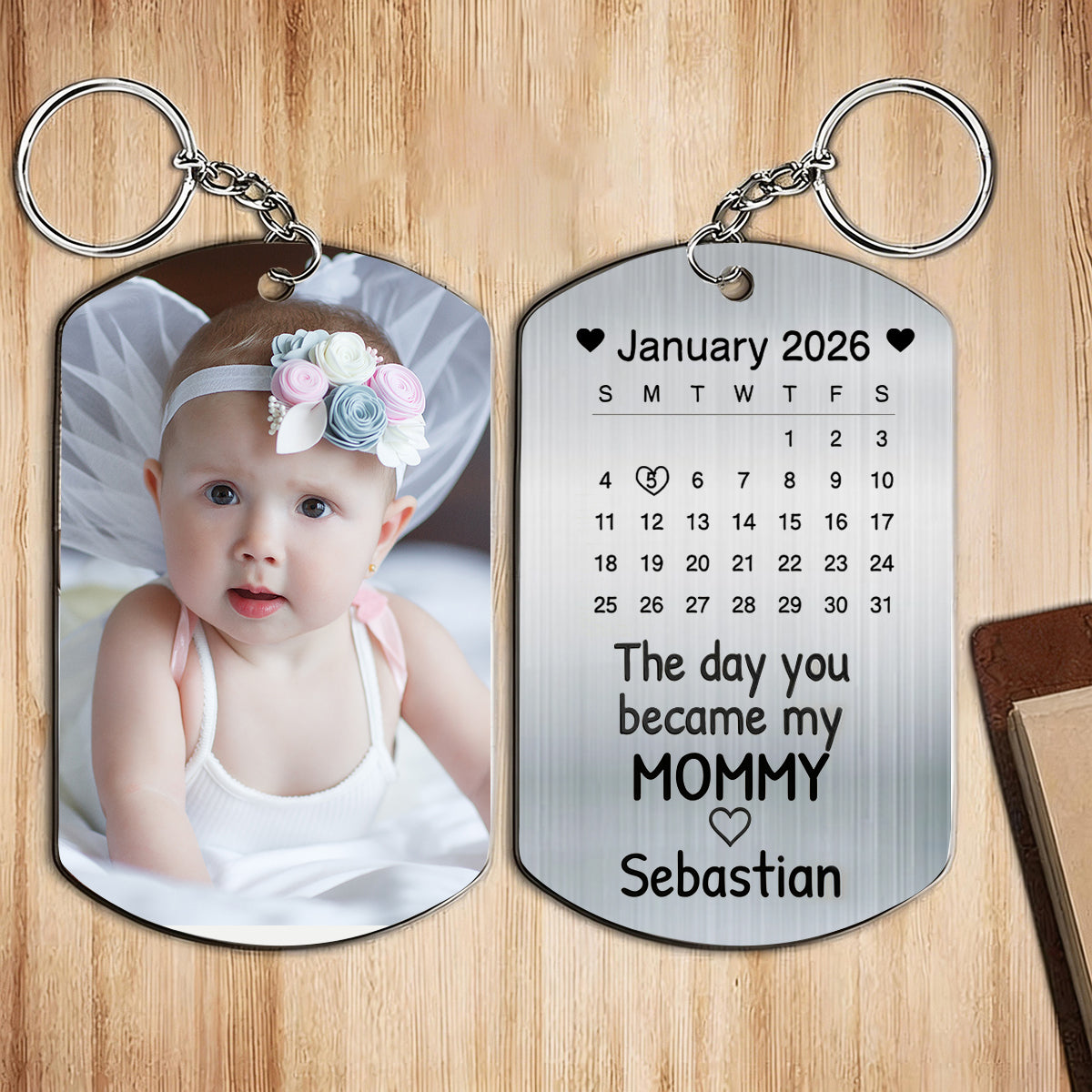 “The Day You Became My Mom” Personalized Calendar Keychain - Stainless Steel Gift