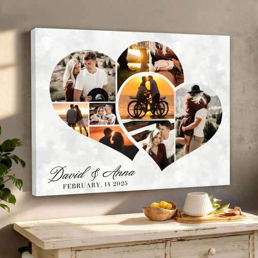 Personalized Two Hearts Entangled Photo Collage Canvas / Poster - Love Story Anniversary Gift For Couples