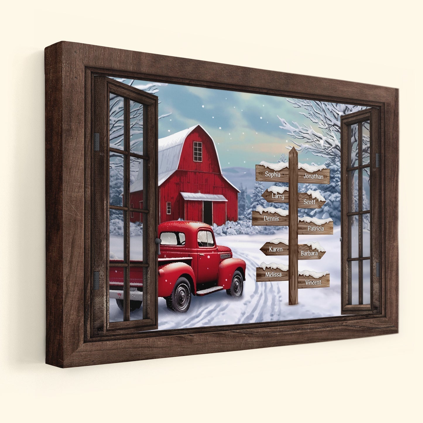 Delivering Christmas Cheer - Personalized Family Names Red Truck Farmhouse Canvas