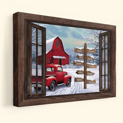 Delivering Christmas Cheer - Personalized Family Names Red Truck Farmhouse Canvas