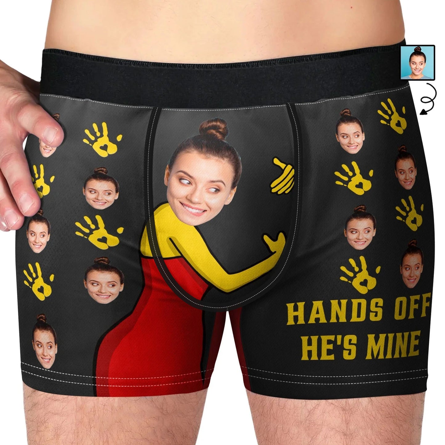 Personalized Custom Photo Hands Off He's Mine Men's Boxer Briefs - Funny Gift For Husband, Boyfriend