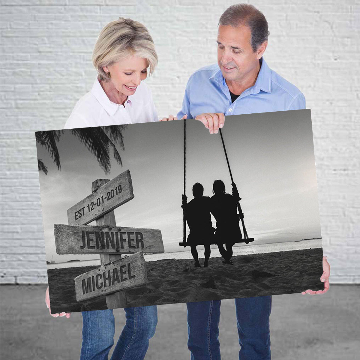 Personalized Couple Swing Canvas / Poster - Custom Names Wall Art