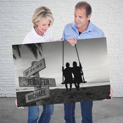 Personalized Couple Swing Canvas / Poster - Custom Names Wall Art