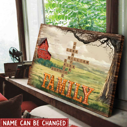 Family Farmhouse Tree - Crossword Puzzle Art Personalized Poster/Canvas