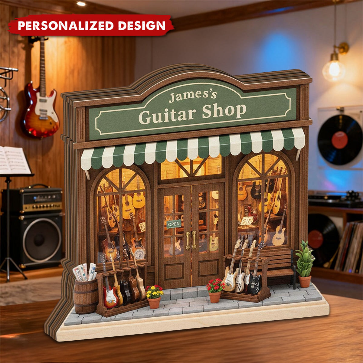 Personalized Guitar Shop Wooden Block personalization view for Dad