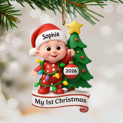 "My 1st Christmas" Custom Baby Name Acrylic Ornament - Personalized Holiday Keepsake Gift for New Parents