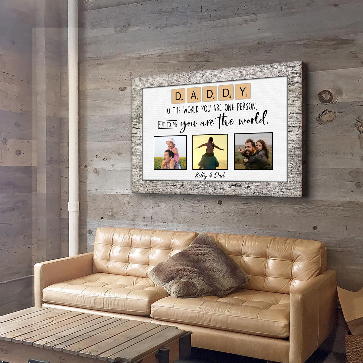 Daddy You Are The World - Personalized Custom Photo Canvas / Poster