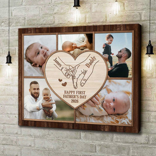 Personalized First Father's Day Photo Canvas for Dad with personalized design details for meaningful gifting