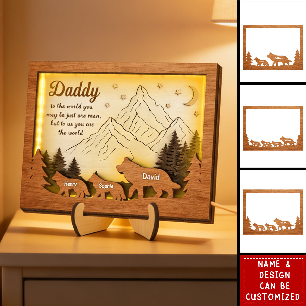 “Daddy, To Us You Are The World” - Personalized LED Wooden Plaque