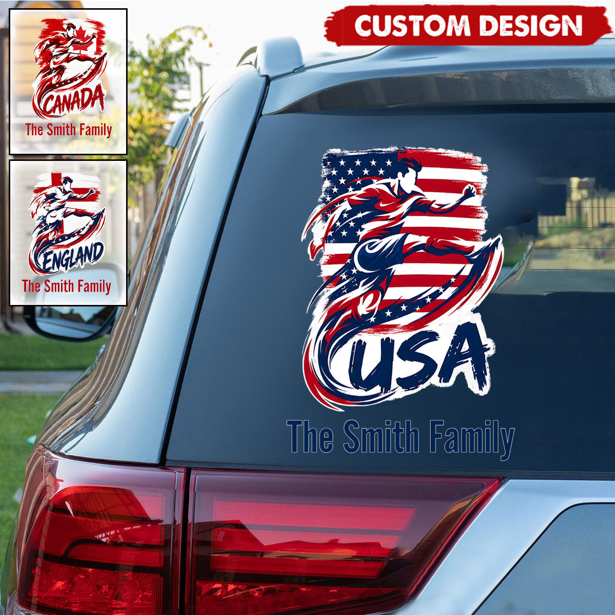 Custom Soccer Family Name Car Decal for Dad with personalized design details for meaningful gifting