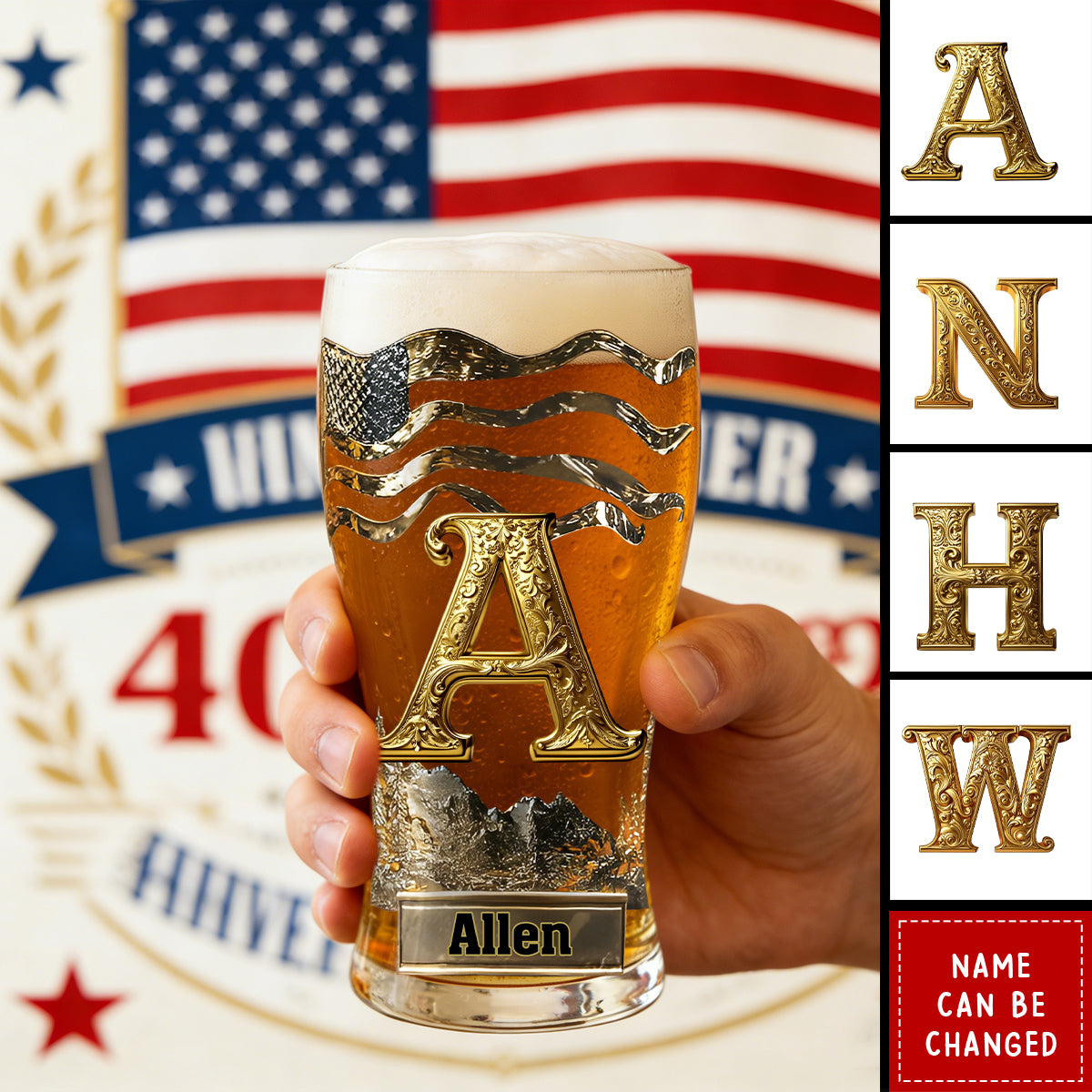 Custom Initial Name Letter - Personalized Beer Glass
