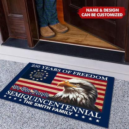 250 Years of Freedom Semiquincentennial - Personalized Eagle American Flag Doormat