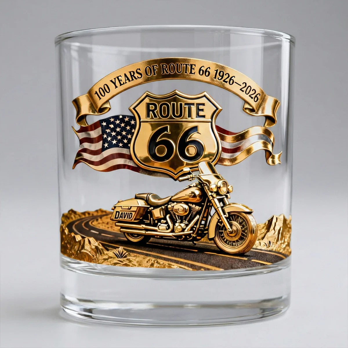 "Route 66 Centennial" Personalized Whisky Glass - Gifts For Bikers