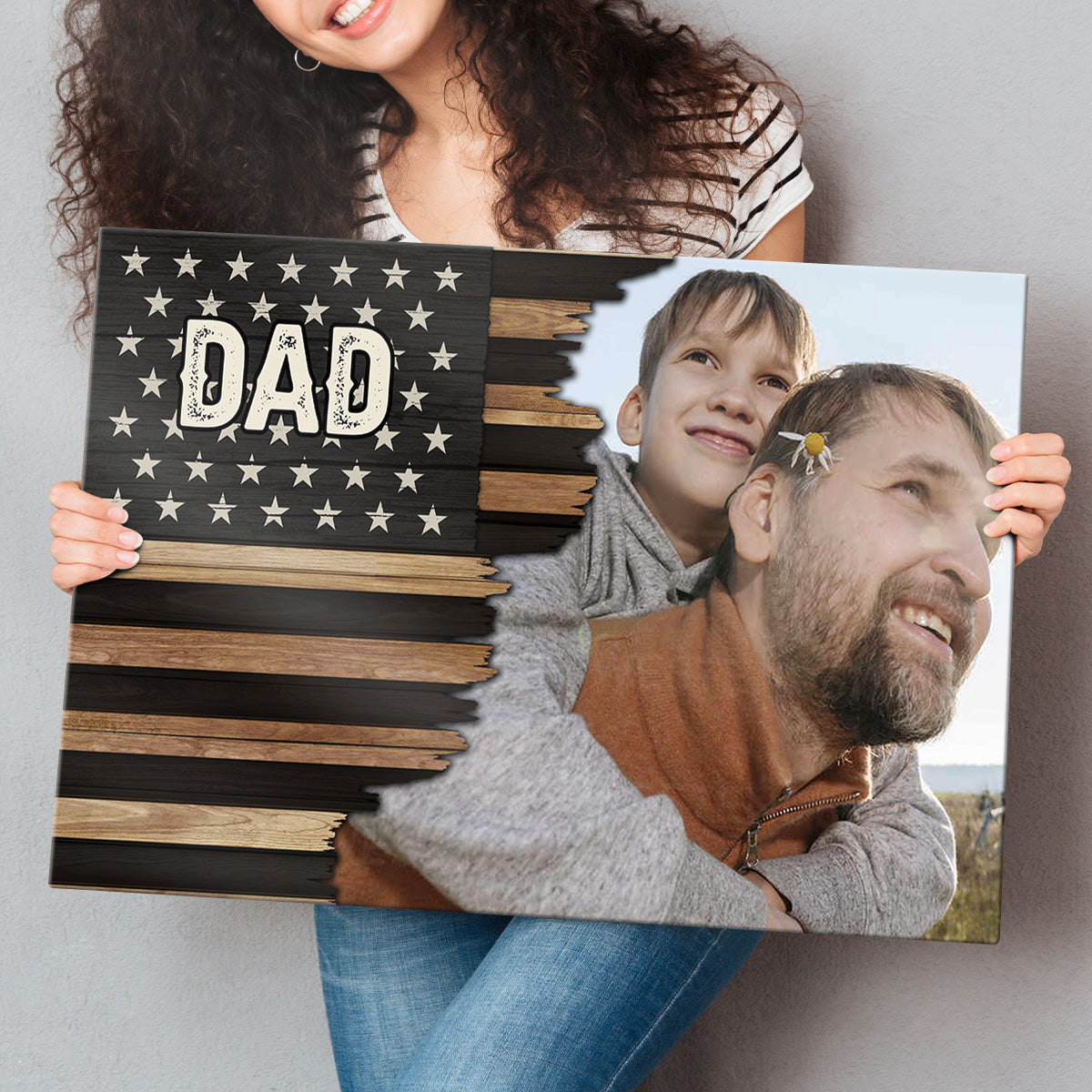 Custom Photo American Flag Canvas for Dad with personalized design details for meaningful gifting image 8