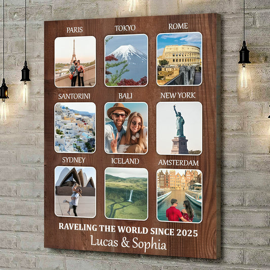 Personalized Travel Memories Collage Canvas / Poster - Custom Souvenir Gift For Travel Lovers