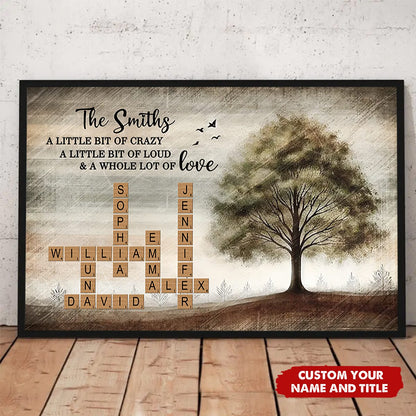 Family Whole Lot Of Love - Personalized Family Tree Crossword Puzzle Art Poster / Canvas