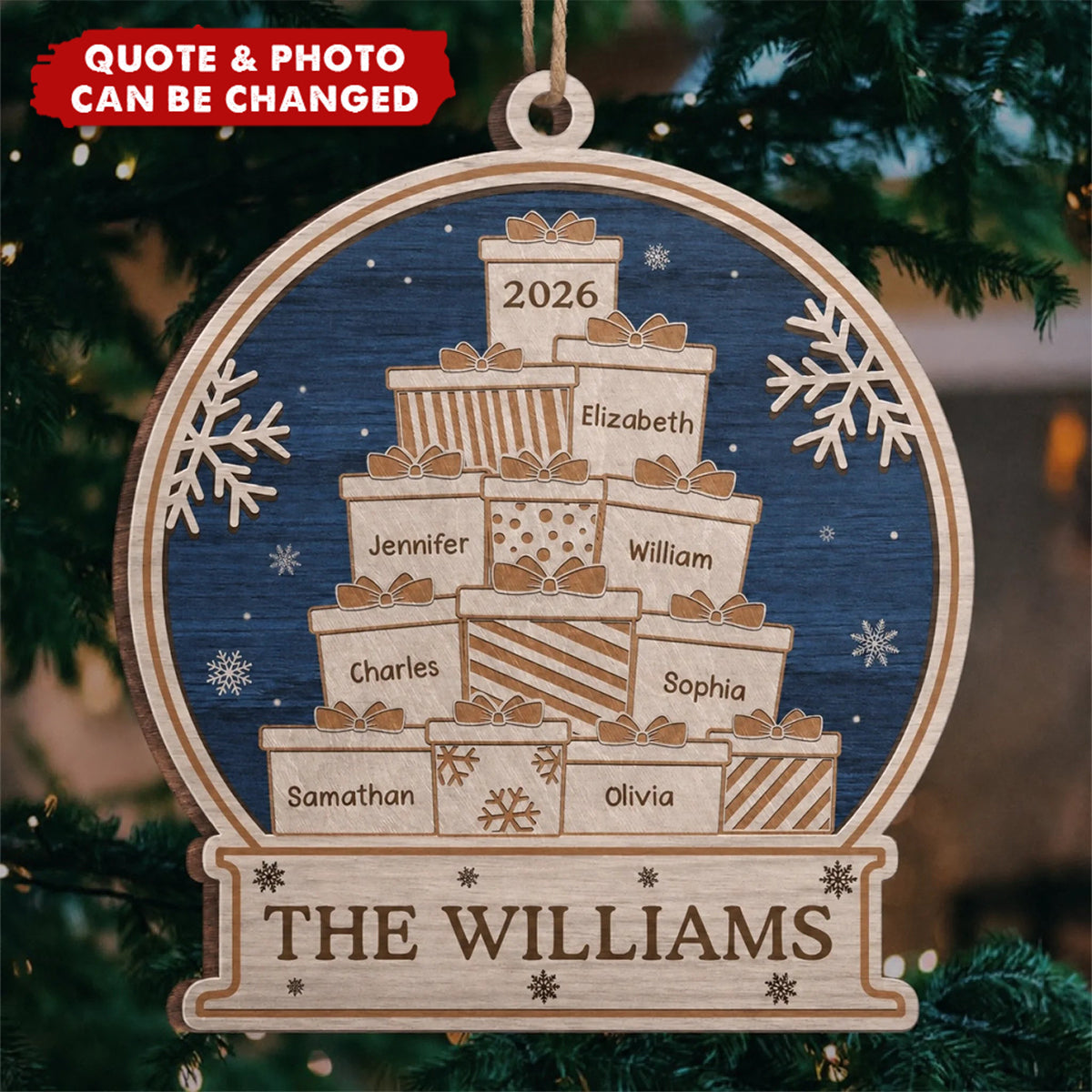 Personalized Family Name Gift Stack Wooden Ornament - Custom Christmas Keepsake for Family