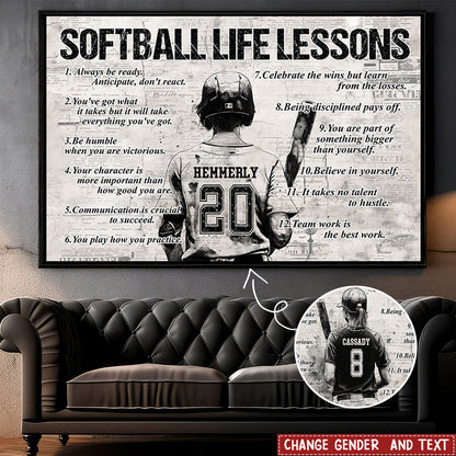 Personalized Softball Life Lessons Poster / Canvas - Custom Gift For Softball Lovers