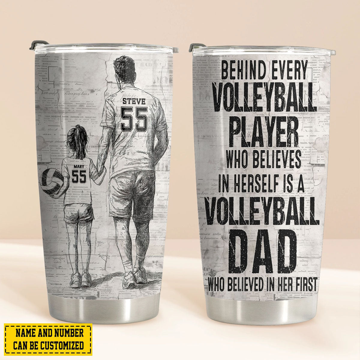Tumbler material and size view - Custom Volleyball Dad Tumbler