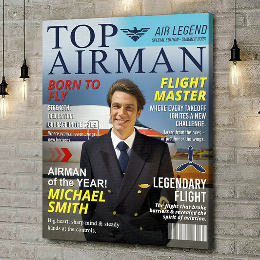 Personalized “Airman Magazine Cover” Canvas / Poster - Unique Gift for Air Force Dads