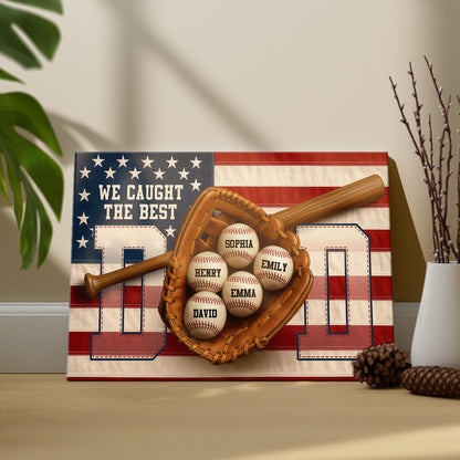 Custom We Caught the Best Dad baseball canvas print with personalized names on baseballs for Father's Day gift image 7