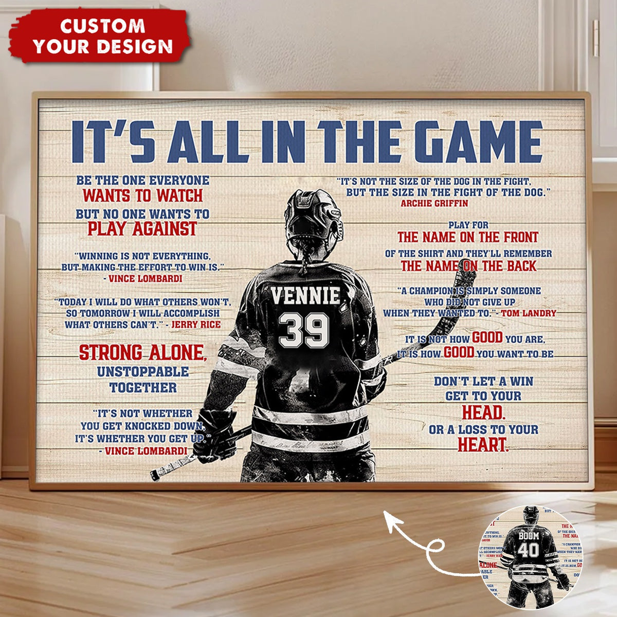 “It’s All In The Game” Personalized Hockey Poster / Canvas - Custom Gift for Boy & Girl Players