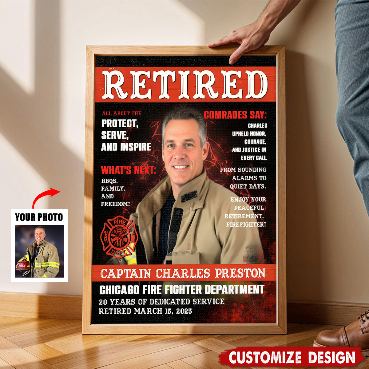 Personalized Firefighter Magazine Cover Poster / Canvas - Custom Gift for Fireman