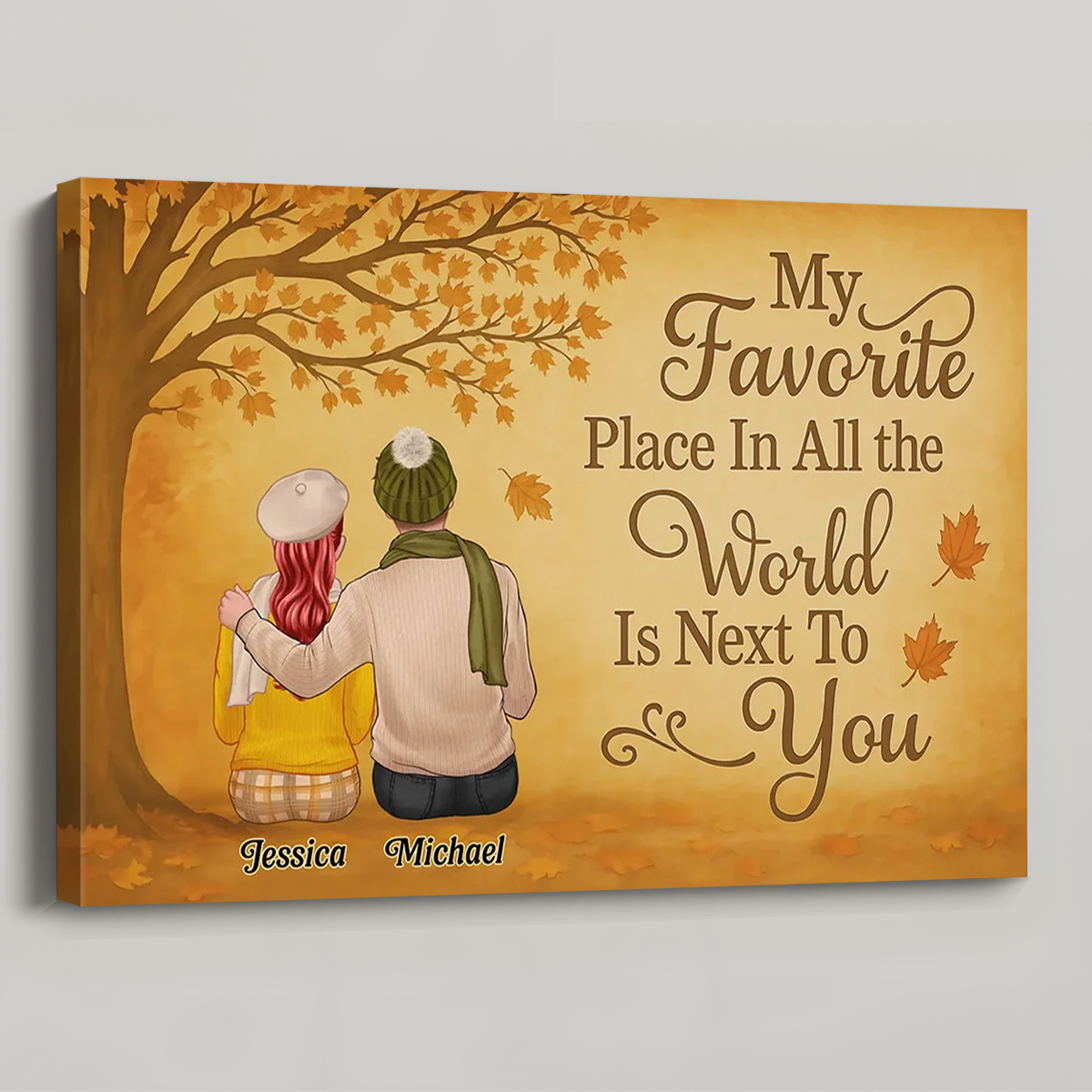 "My Favorite Place Is Next to You" Personalized Fall Canvas / Poster - Custom Wall Art Gift for Couples