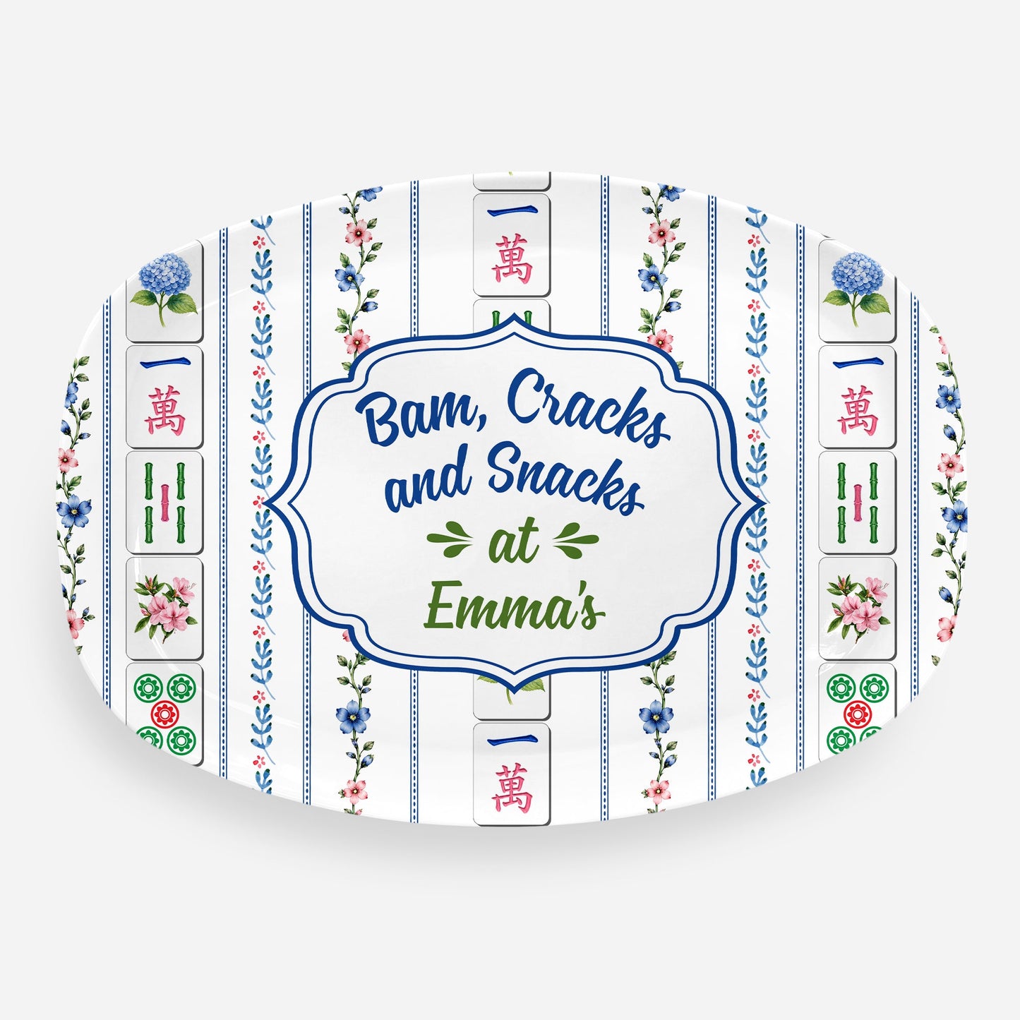 "Bam Cracks and Snacks" Personalized Mahjong Serving Platter - Custom Game Night Serving Tray Gift for Best Friends