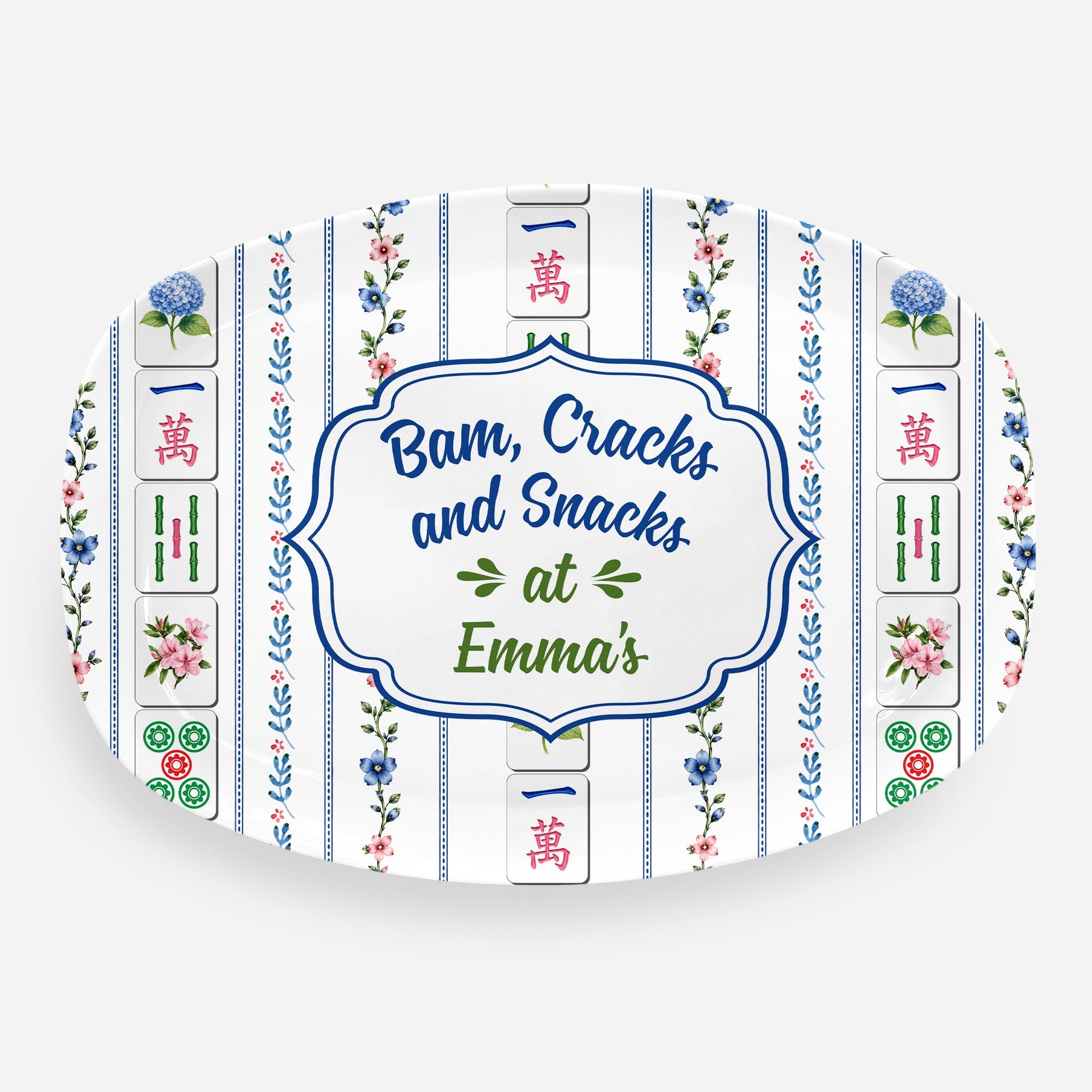 "Bam Cracks and Snacks" Personalized Mahjong Serving Platter - Custom Game Night Serving Tray Gift for Best Friends