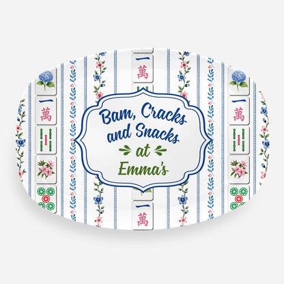 "Bam Cracks and Snacks" Personalized Mahjong Serving Platter - Custom Game Night Serving Tray Gift for Best Friends