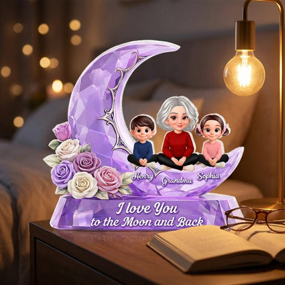 Love You To The Moon Grandma Grandkids Rose Moon - Personalized Acrylic Block Plaque