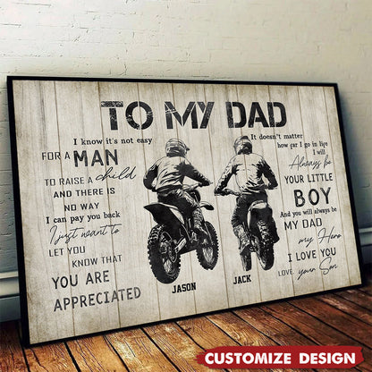 Personalized Motocross Dad Son Poster / Canvas - Custom Birthday & Father’s Day Gift